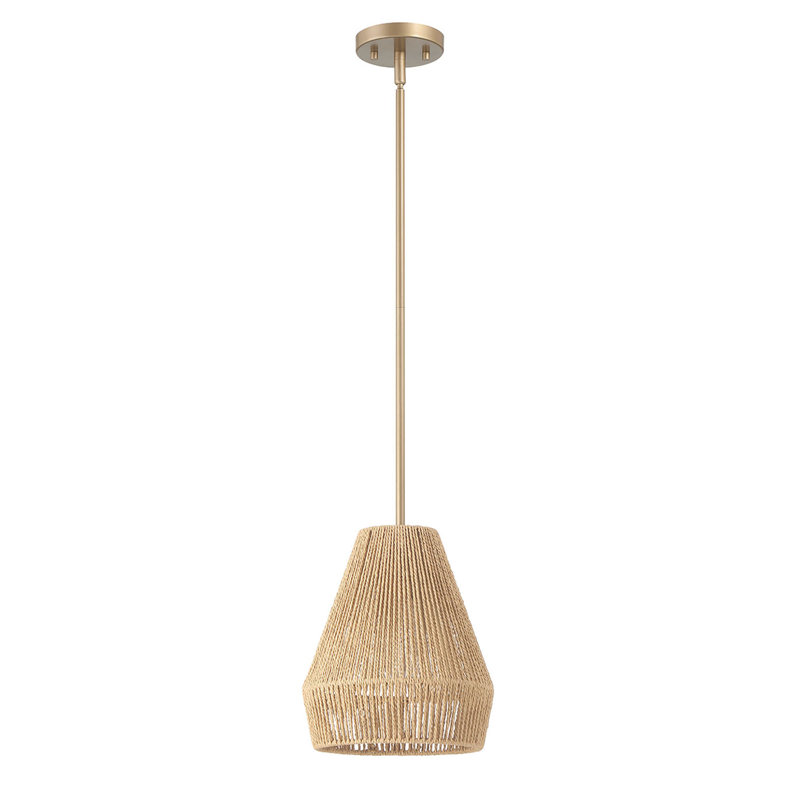 1 - Light Kitchen Single Steel Dimmable Woven Rattan Pendant UL Certified, Brass Gold