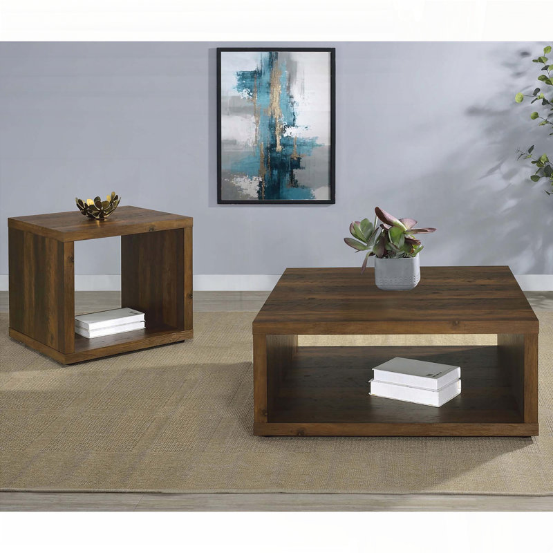Ensemble 2 pièces tables basses et tables de bout - Design pin foncé, Bois brun foncé