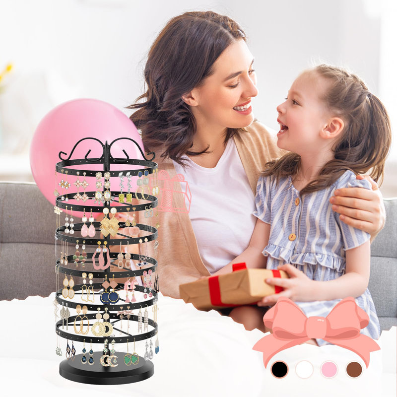 6 Tier Metal Rotating Earring Holder Organizer, 264 Holes Earring Storage Display Stands Tree Rack, Adjustable Earring Stud Tower(Black)