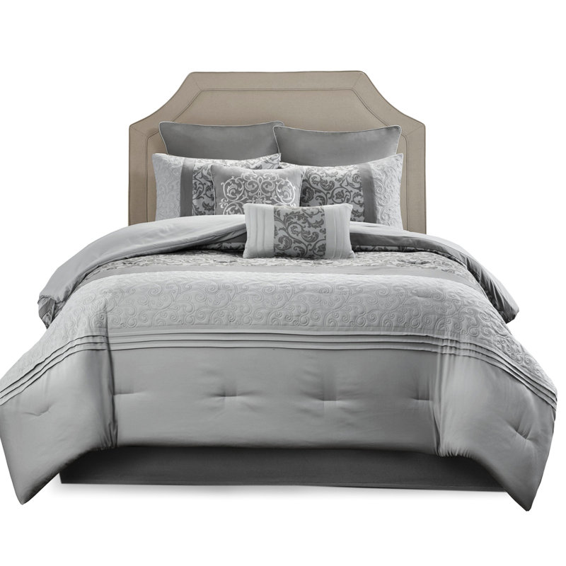 Édredon très grand lit gris 8 pièces - Style sophistiqué, taille élégante, Édredon très grand + 7 pièces supplémentaires
