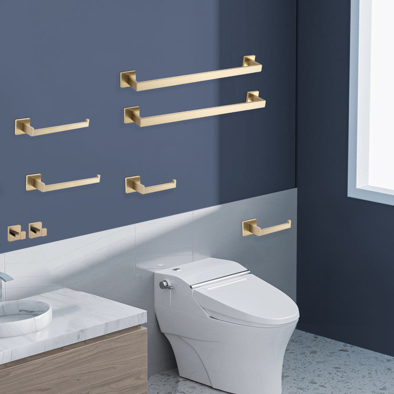 8 -Piece Stainless Steel Bathroom Hardware Set With Mounting Hardware, Brushed Gold