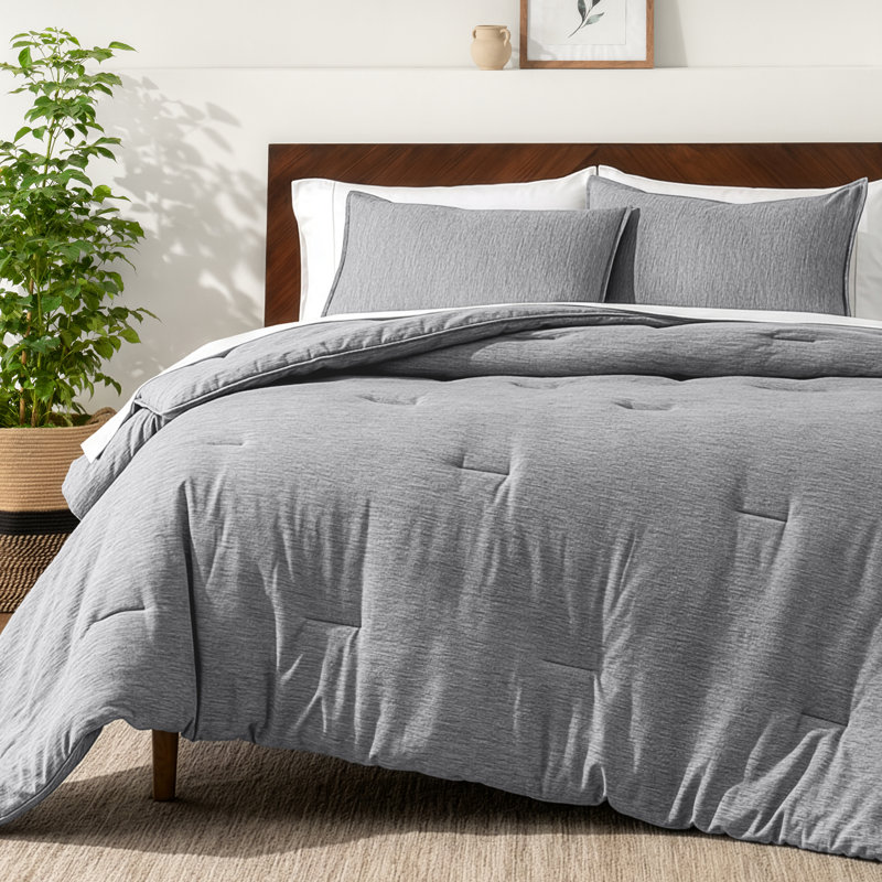 Bare Home Heathered Comforter Set - Ultra-Soft - Goose Down Alternative - All Season Warmth, Heather Charcoal