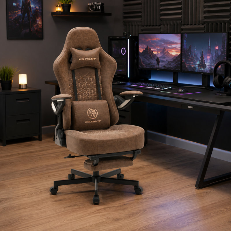Fauteuil ergonomique pivotant en similicuir, Brun