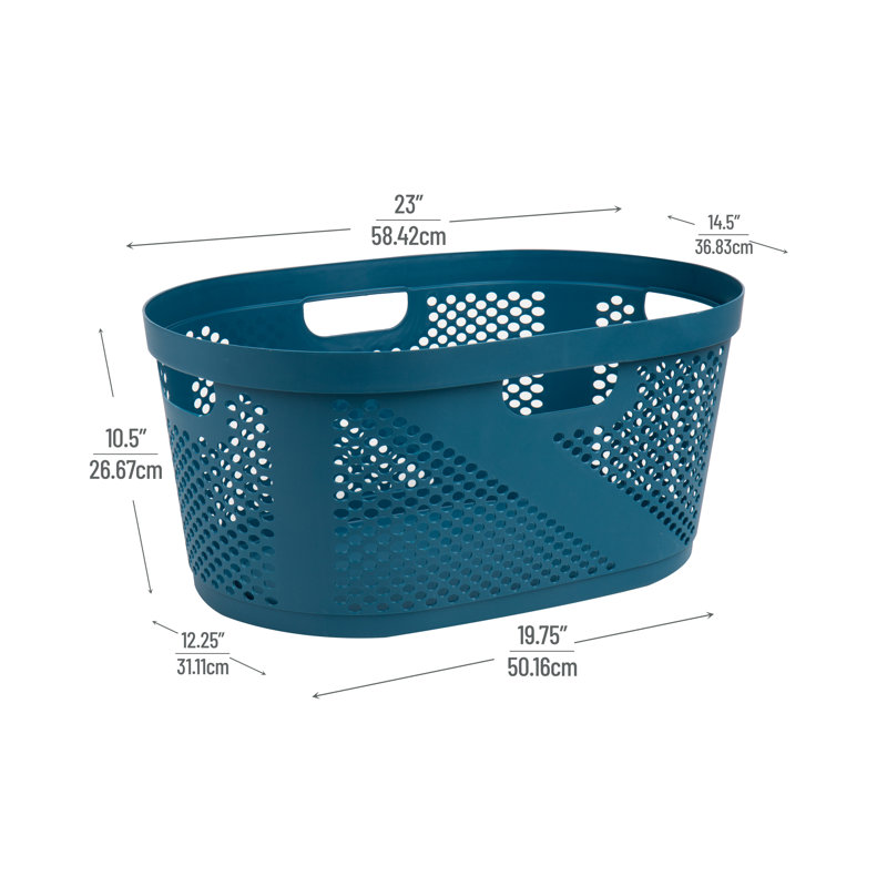  40L Laundry Basket, Clothes Hamper, Ventilated, Plastic, 23"L x 14.5"W x 10.5"H, 2 Pack, Blue
