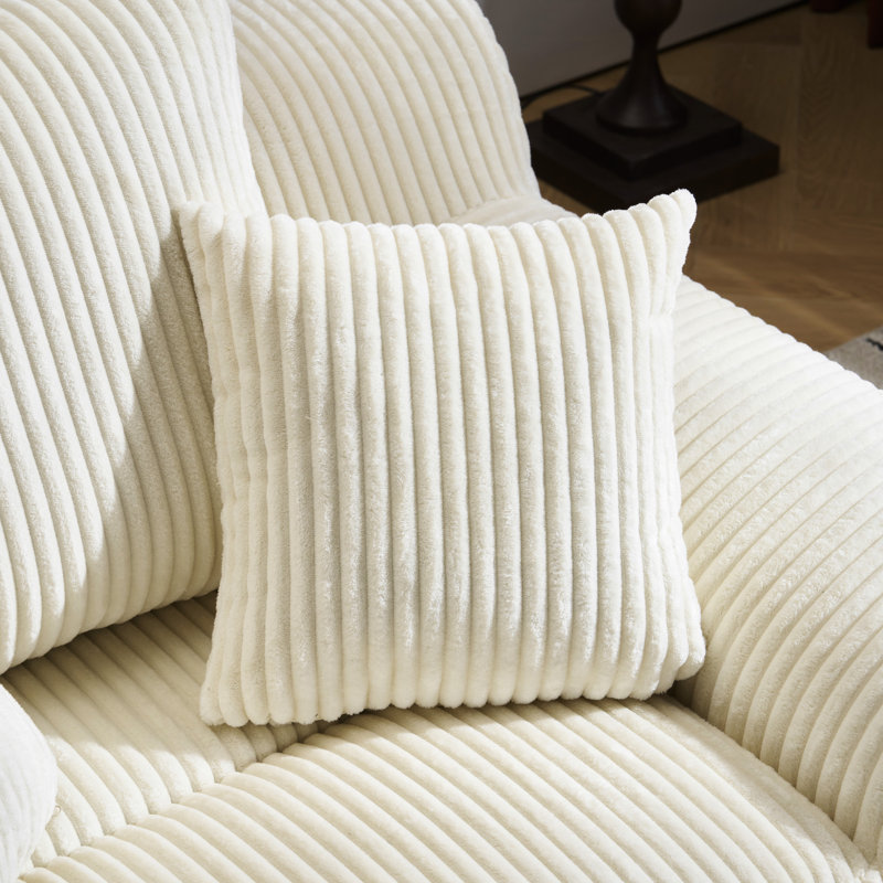 Très grand canapé en velours côtelé beige sans os avec 3 coussins décoratifs pour la chambre à coucher