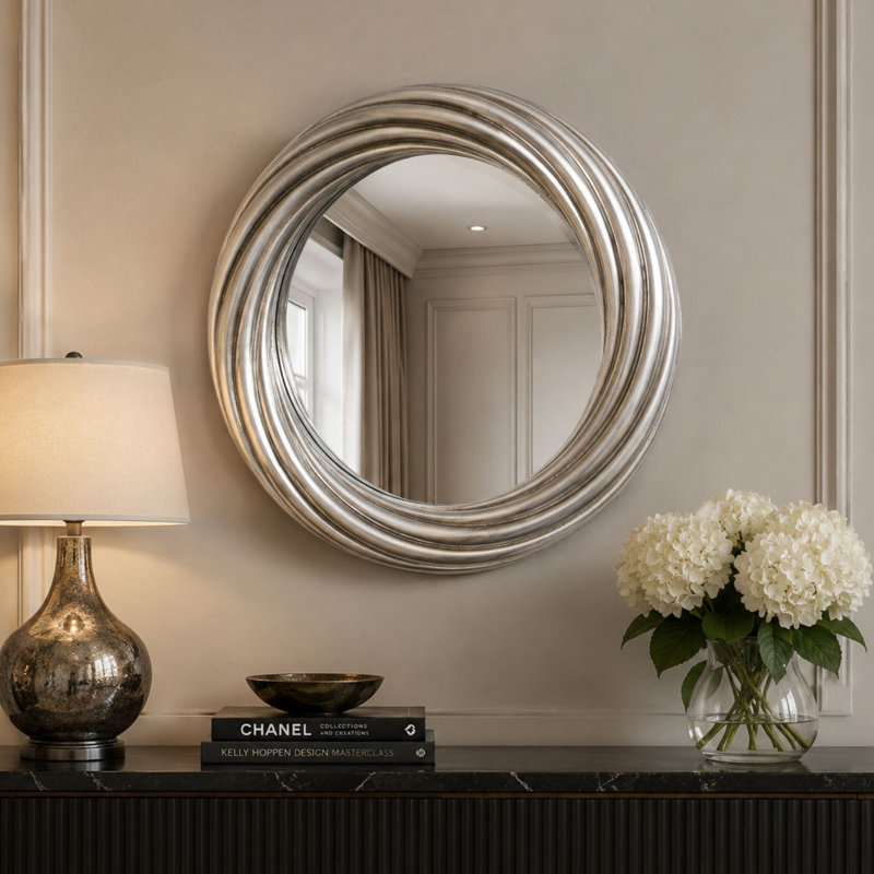 Mable Round Mirror, Silver