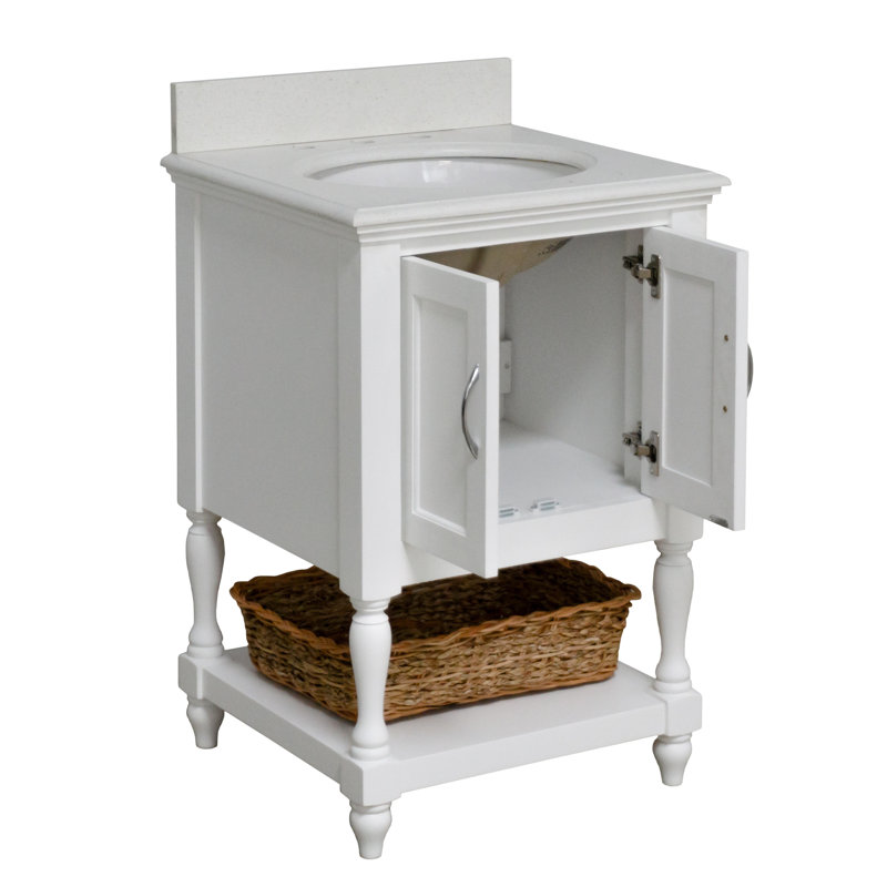24'' Single Bathroom Vanity with Top, White, Quartz