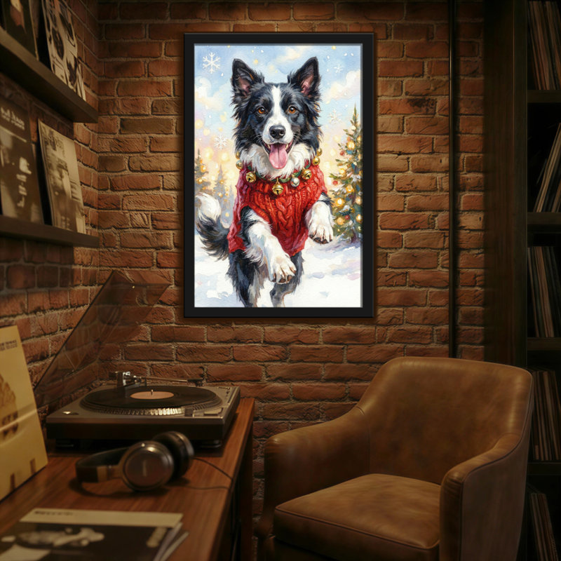 Animaux, chien de Noël dans un chandail rouge avec des clochettes, H 18 po x l 12 po