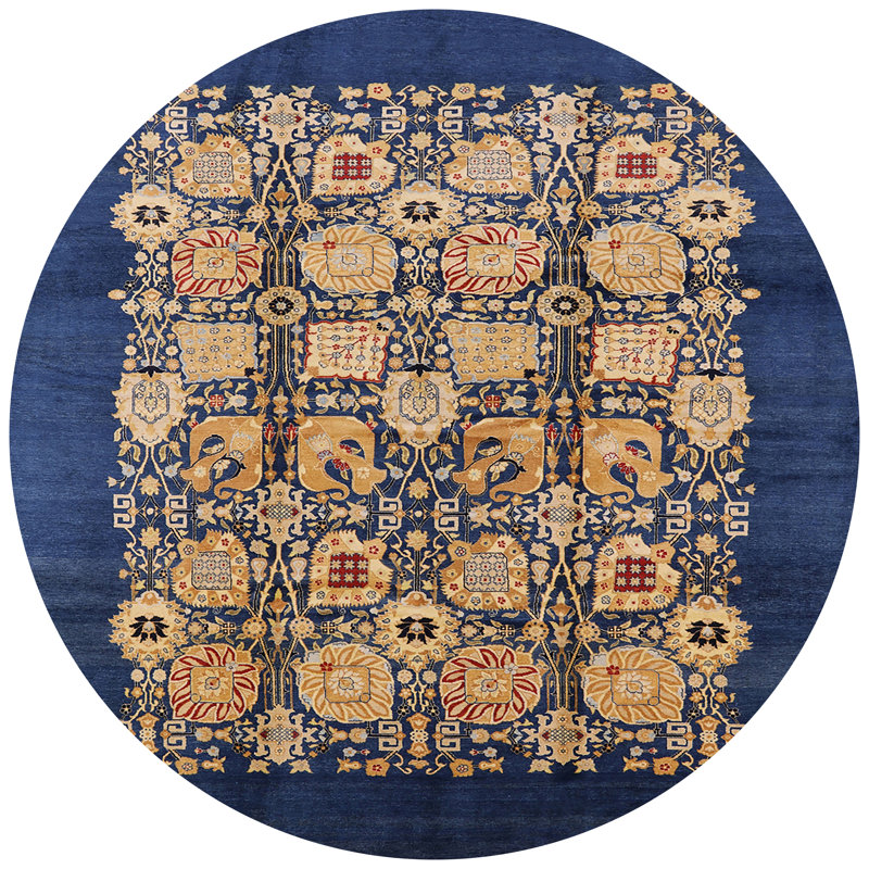 Tapis bleu / beige Patchwork, Rond 8 pi