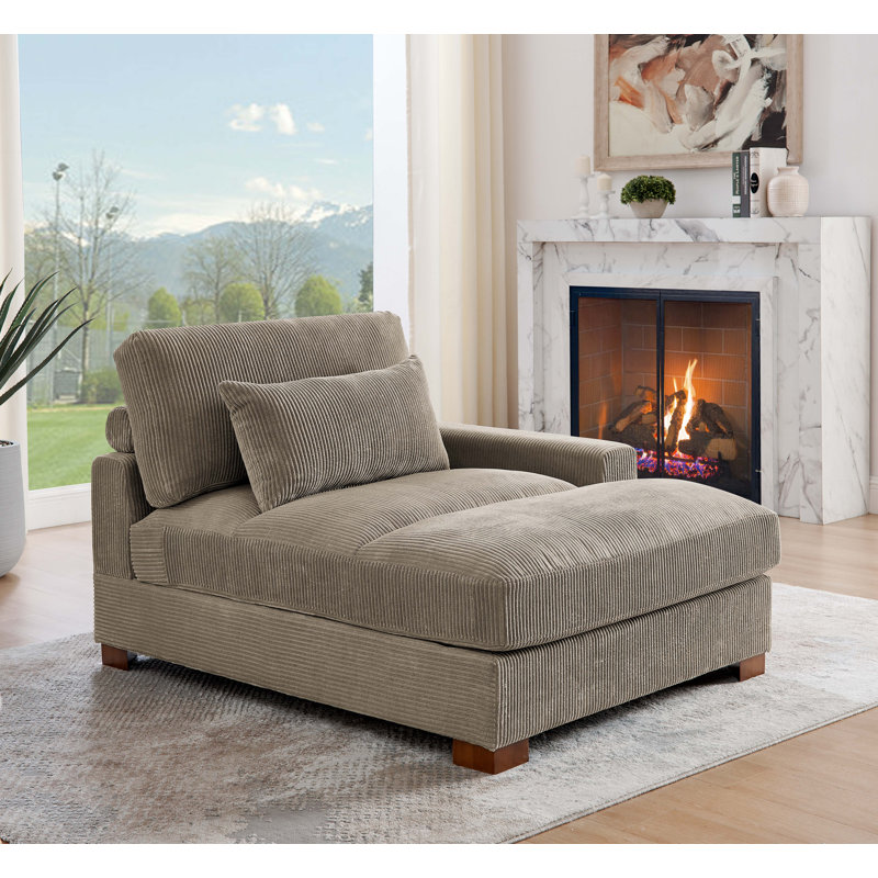 Chaise longue rembourrée Ariee, Orienté à gauche (vu de face), Velours côtelé vert forêt