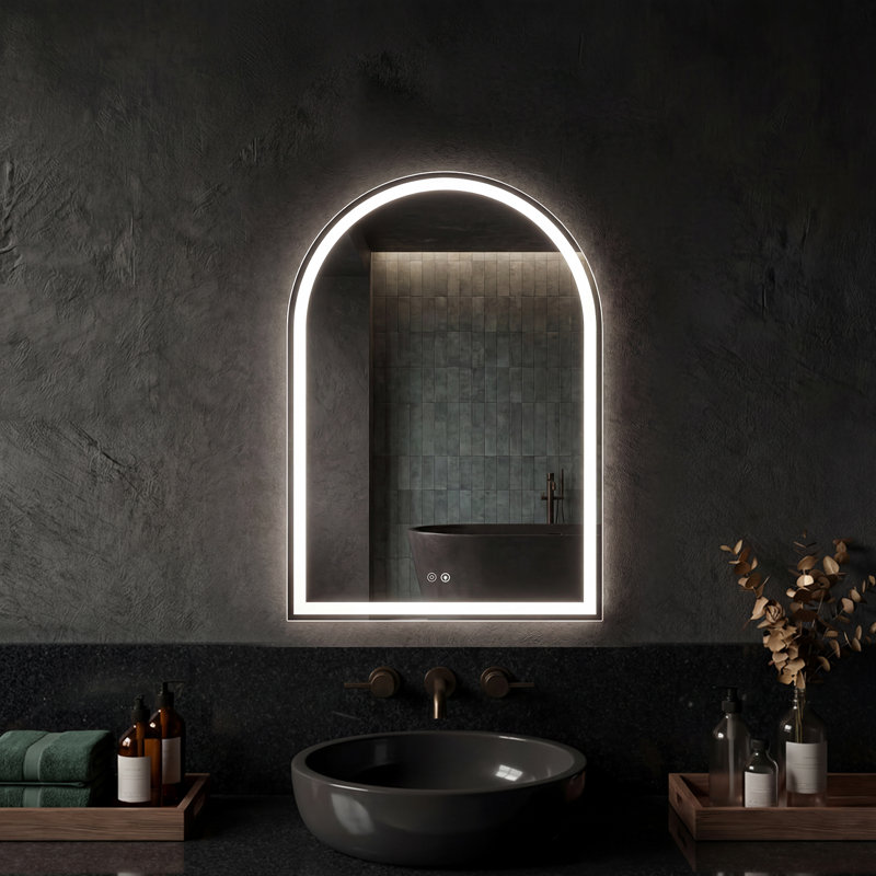 Wall-Mounted Arched Mirror LED Anti-Fog Bathroom Mirror, Adjustable Brightness and Color Temperature Vanity Mirror