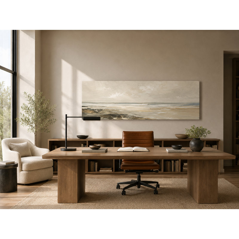 Doux horizon immobile, neutre, paysage abstrait, imprimé Jaak, L 48 po x H 16 po x P 1,5 po