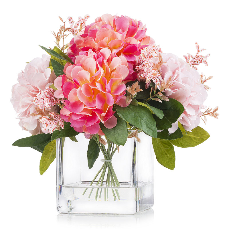 Silk Dahlia Arrangement in Vase, Pink