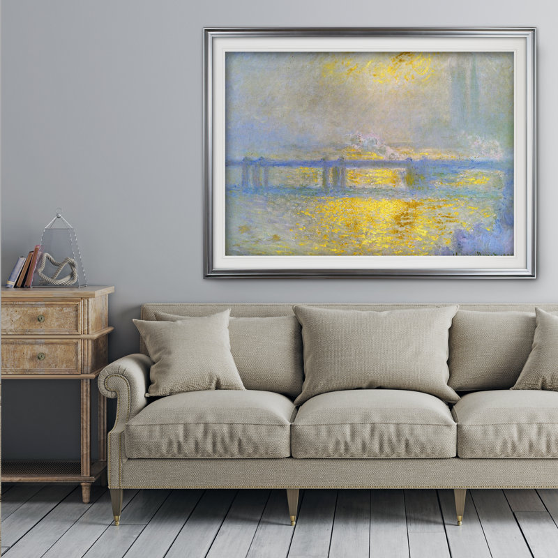 « rectangle » charing cross bridge» par claude monet, reproduction de peinture à l’huile, Cadre argenté, Blanc mat