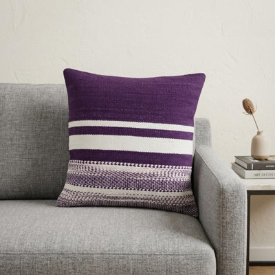 Coussin 18 "en coton mauve et blanc