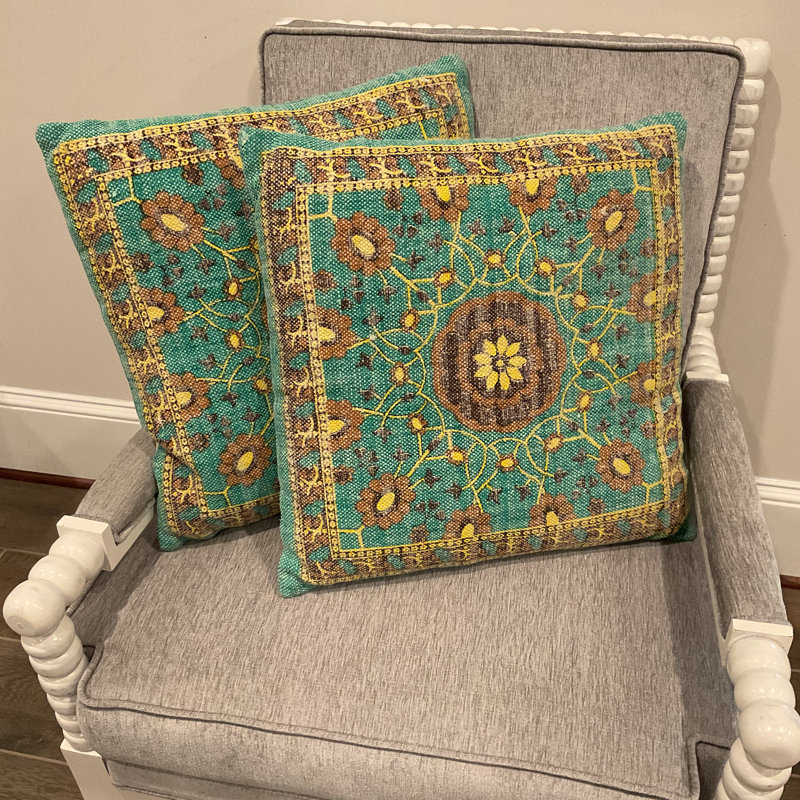 Ensemble de coussins décoratifs faits main en kilim Herat, Floral, Vert