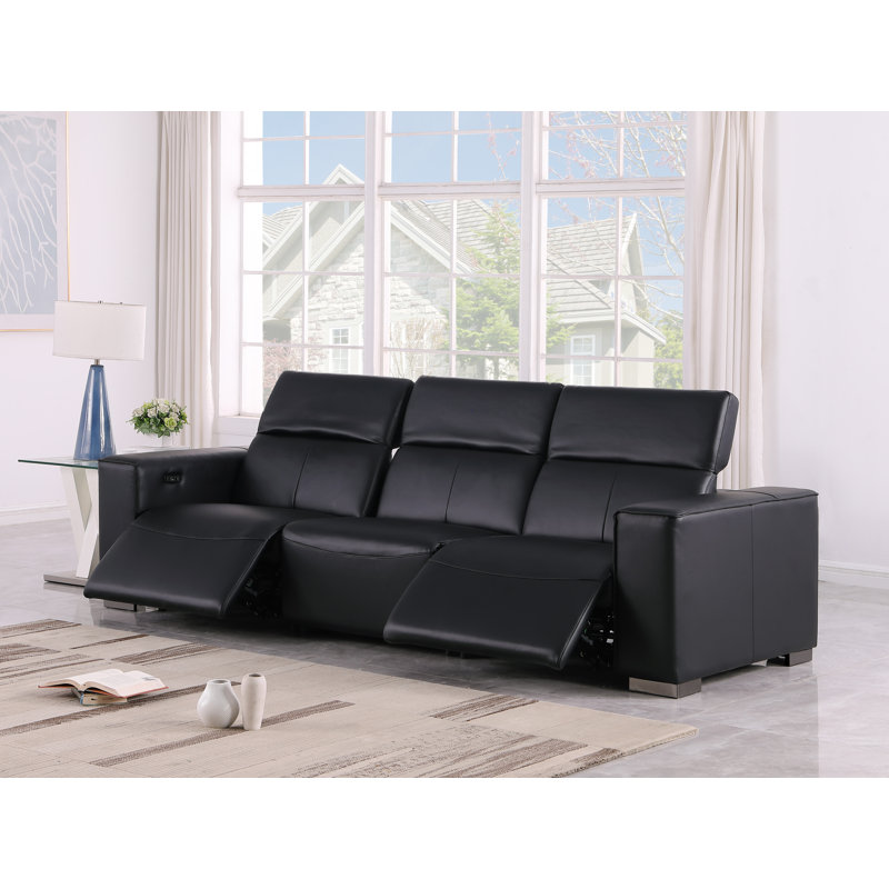 Luxurious Power Reclining Sofa With Dual Recliners And Power Headrests, Black