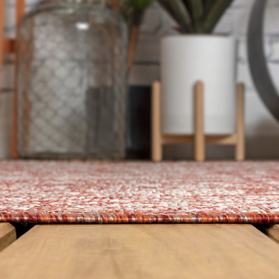 Leonora Bohemian Textured Weave Floral Red/Taupe Indoor/Outdoor Rug