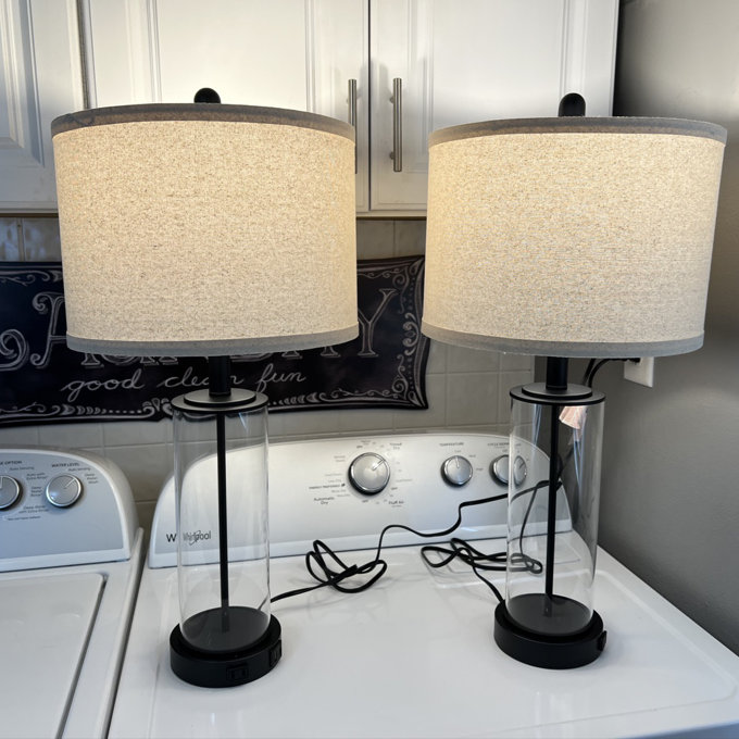 26” Modern Glass Touch Control Table Lamps with Dual USB Ports (Set of 2) - Gold/Clear, Beige