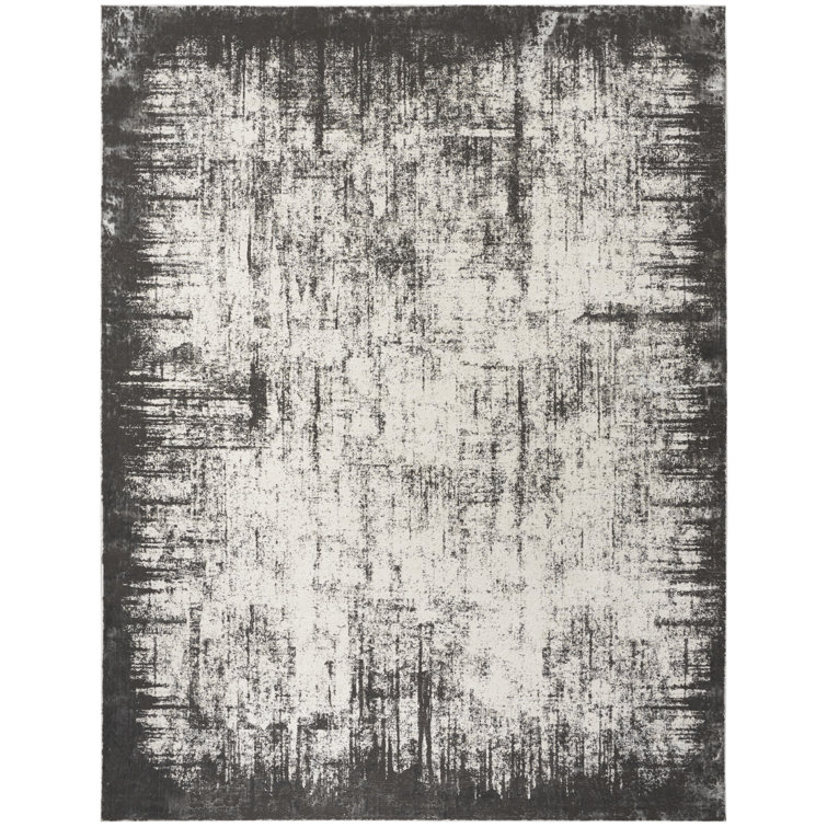 Machine Woven Polyester Area Rug in Cream/Gray