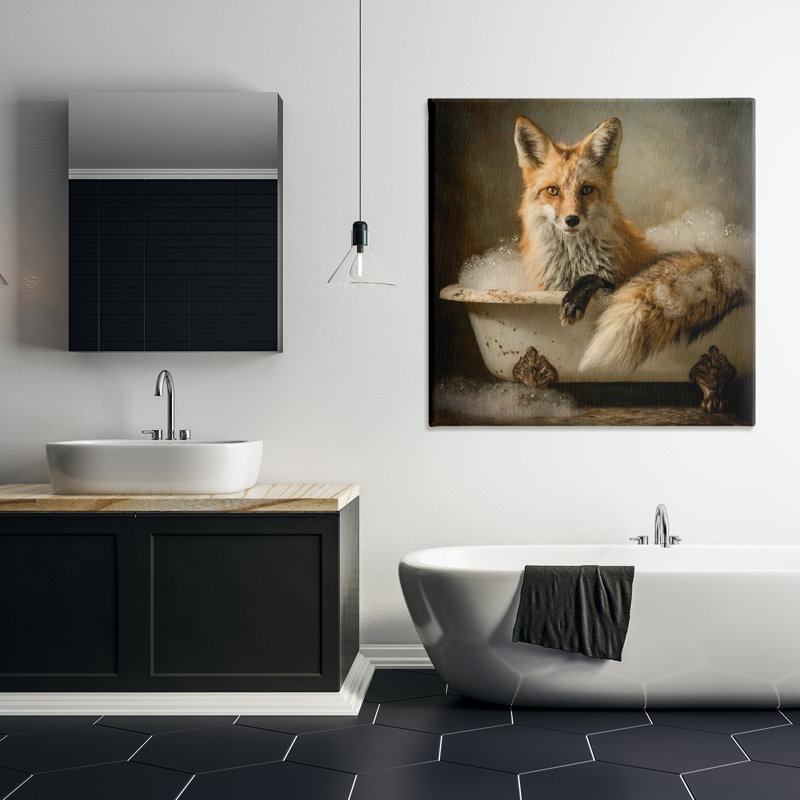 Red Fox Bubble Bath Canvas, design by Tina LeCour, 36" H x 36" W