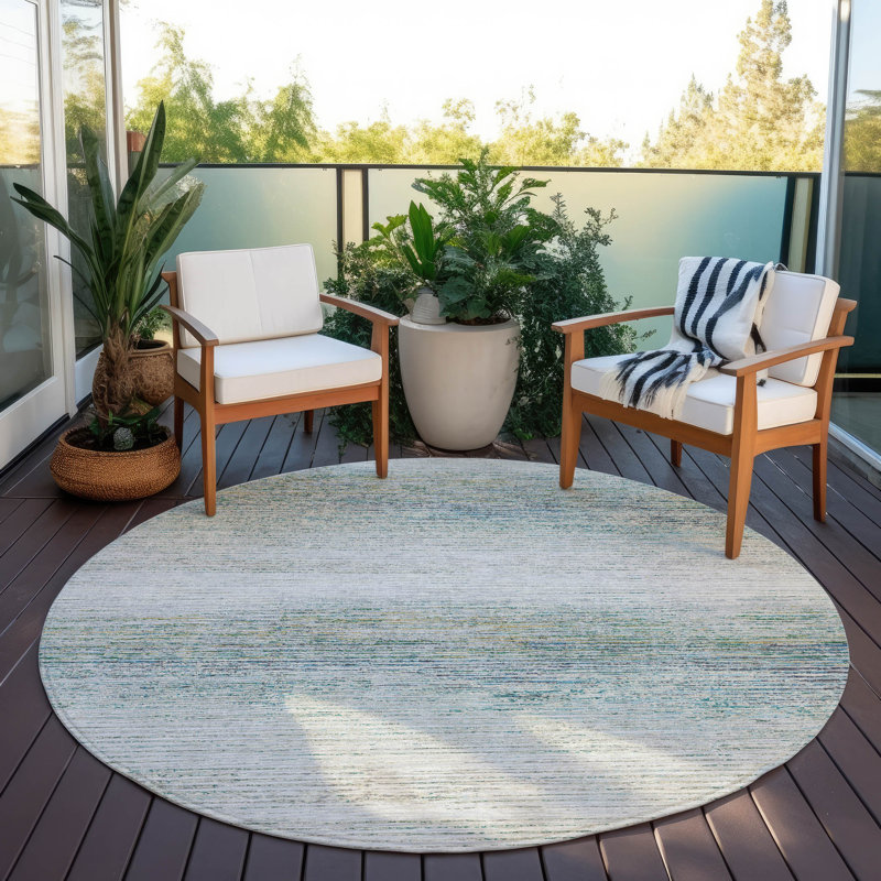 Machine Washable Indoor/Outdoor Christain ACN1269 Linen Rug, Round 8' 