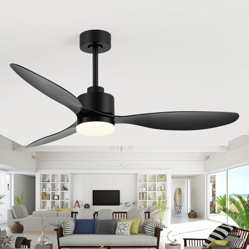 Loritta 52'' 3 - Blade Large Indooor Ceiling Fan With Light Kit and Remote, 3 LED Colors, 6 Speed Noiseless DC Motor, Timer
