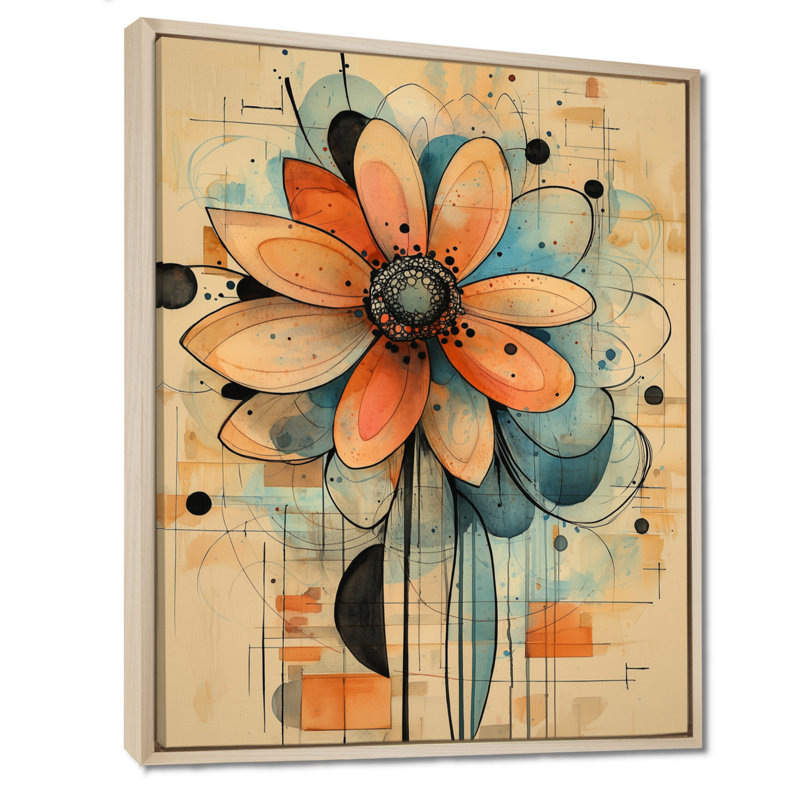 Pastel géométrique Dahlia Twist I - art mural Dahlia, H 44 po x l 34 po, Reproduction avec cadre flottant, Crème, crème