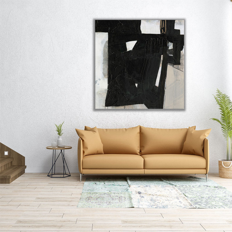 Ébène déconstruit noir et blanc - reproduction d'art sur toile, H 16 po x l 16 po