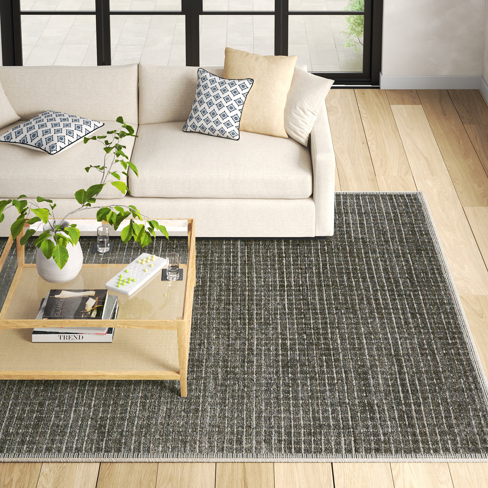 Dorsey Charcoal Hand-Woven Geometric Rug, Rectangle 8'6" x 11'6"