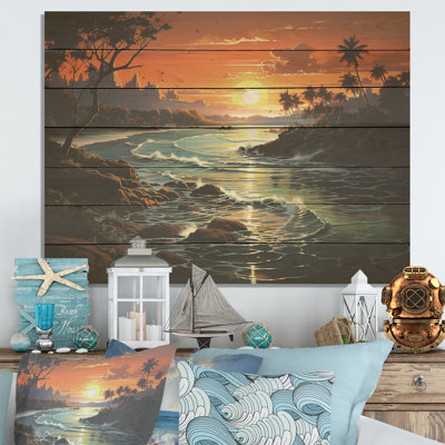 Vintage Tropical Coastline Paradise IV - Tropical côtier sur impression sur bois