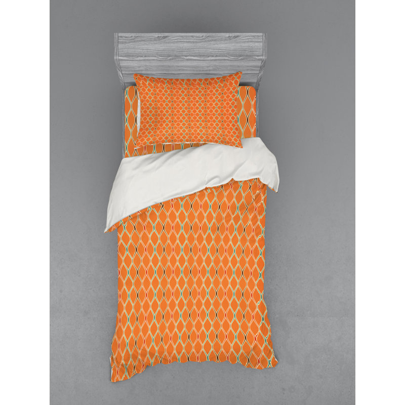 Twin XL Orange Geometric Duvet Cover Set