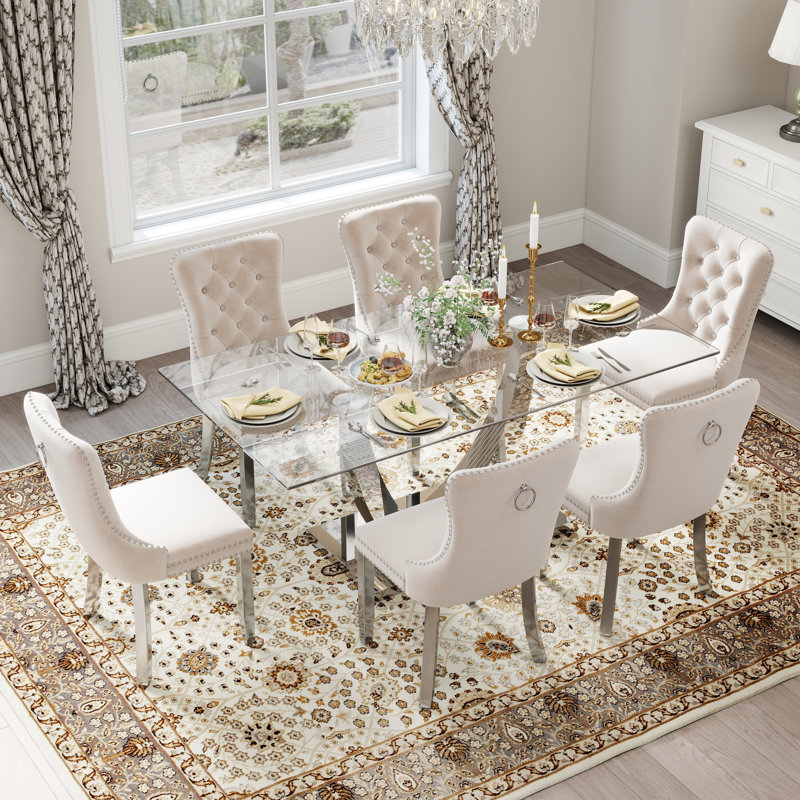 Ensemble de salle à manger rectangulaire 35,4 po Kazandra, H 30 po x L 63 po x l 35,4 po, Argent, Beige