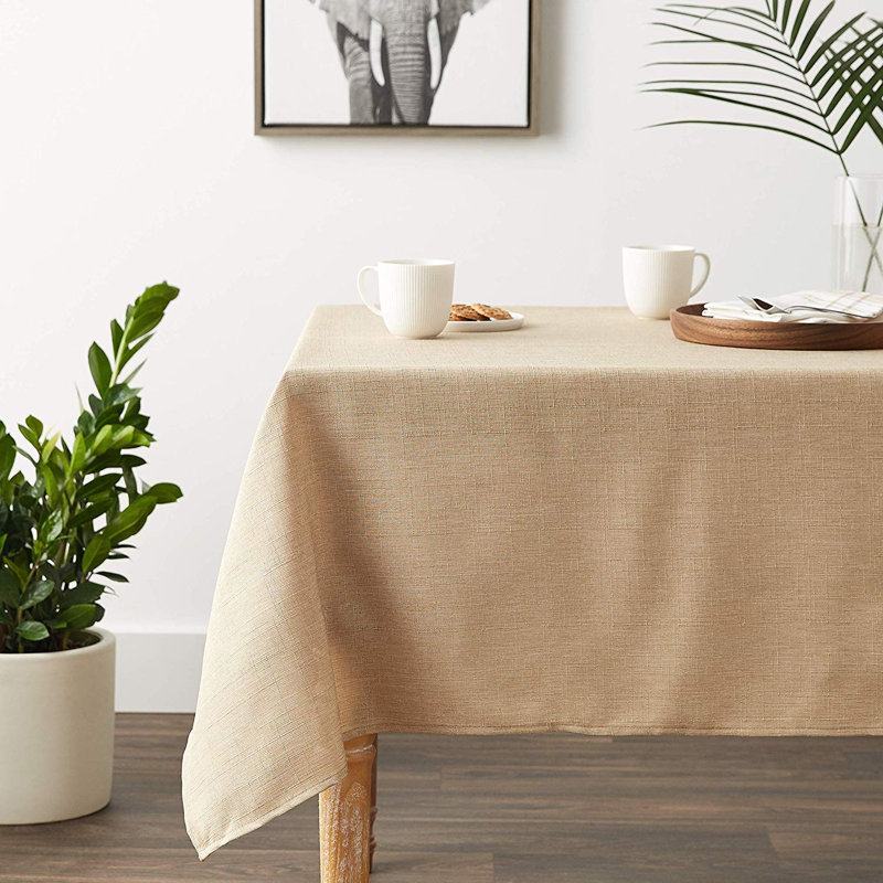 Tapanga Linen Vintage Tablecloth, 72" L x 54" W, Oatmeal
