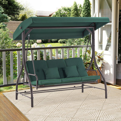 3-Seat Outdoor Patio Swing Chair with Adjustable Canopy and Steel Frame