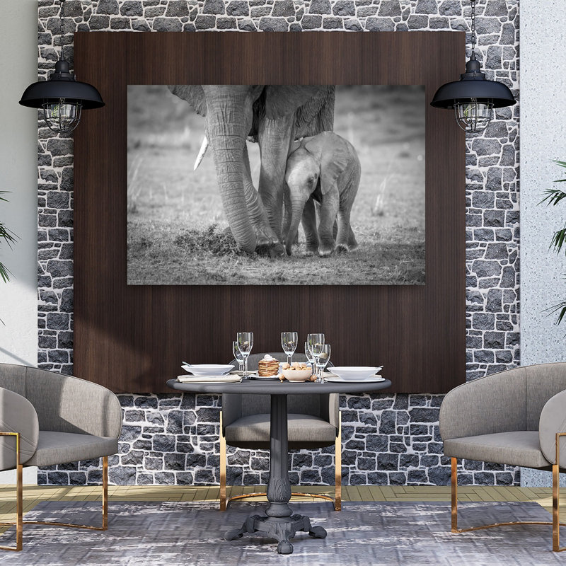 Tender Elephant Bond Contemporary Elephant Nature Wildlife Wall Art Print by Jeffrey C. Sink - 1 Piece Wrapped Canvas Wall Art