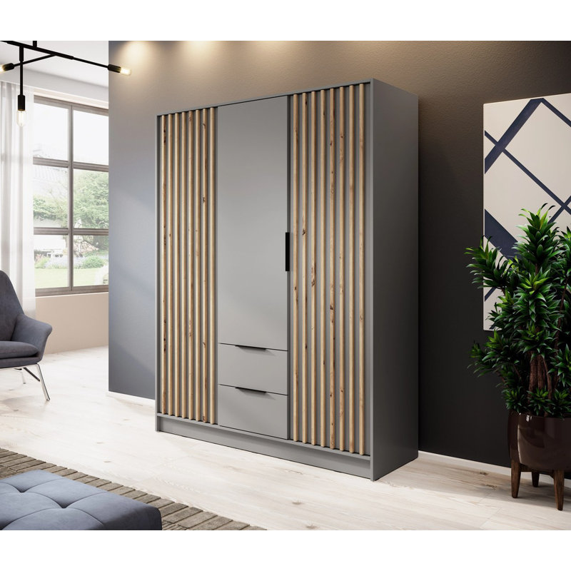 Pacursa 3 Door Manufactured Wood Wardrobe, Grey/Beige