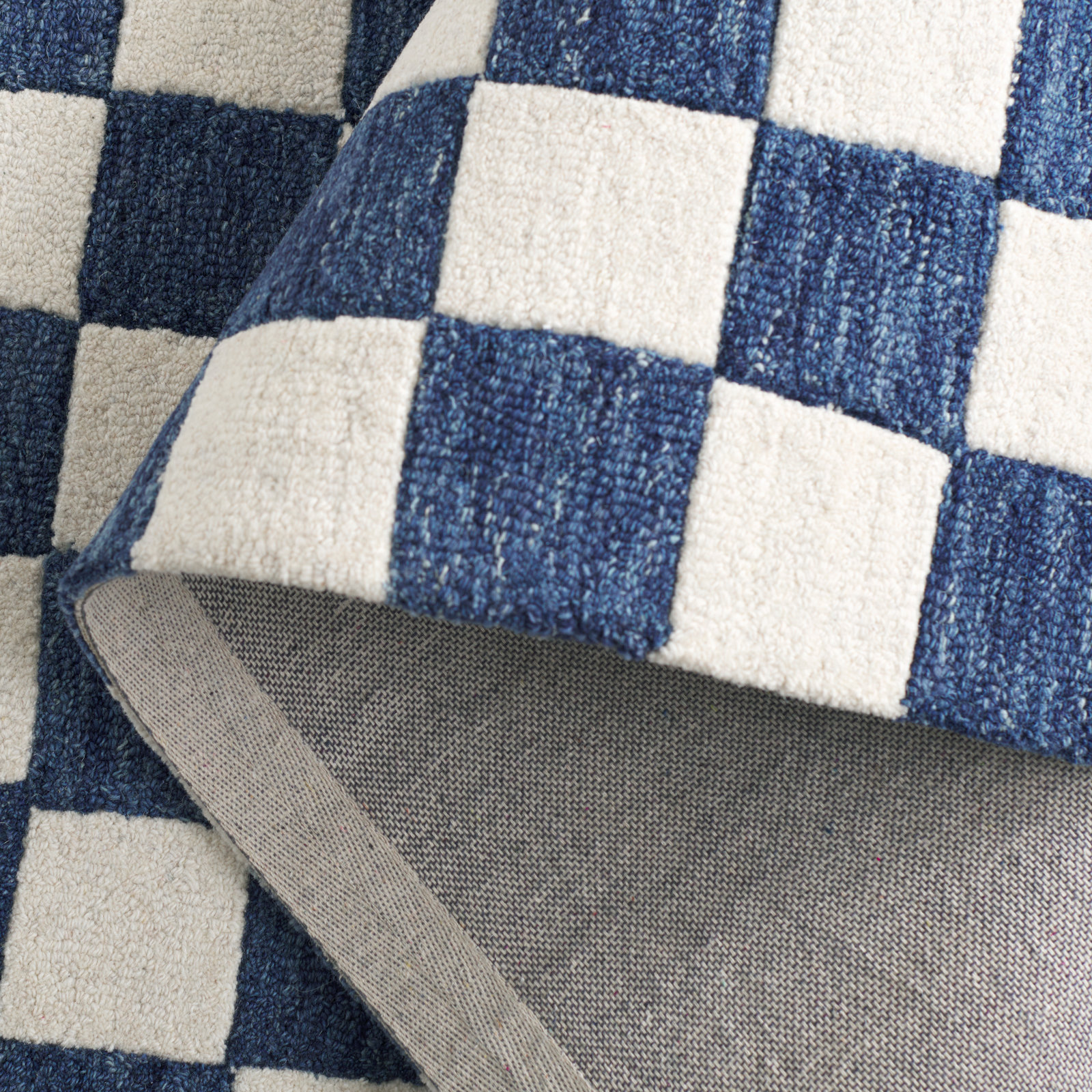 Freemont Blue Ivory Hand-Tufted Checkered Rug, Rectangle 3' x 5'