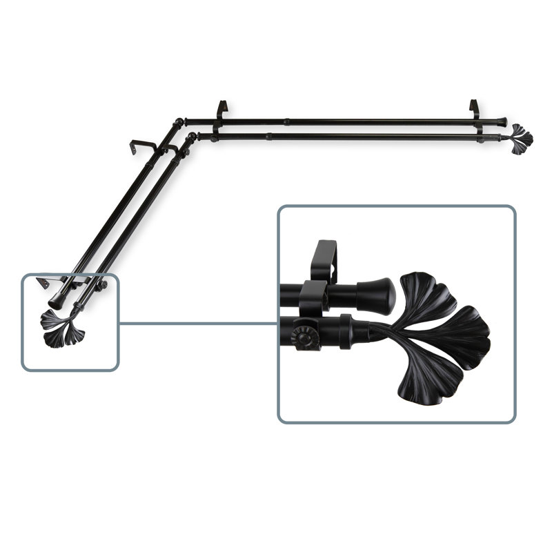 Adjustable 0.81'' Double Curtain Rod, 28" - 48", Black