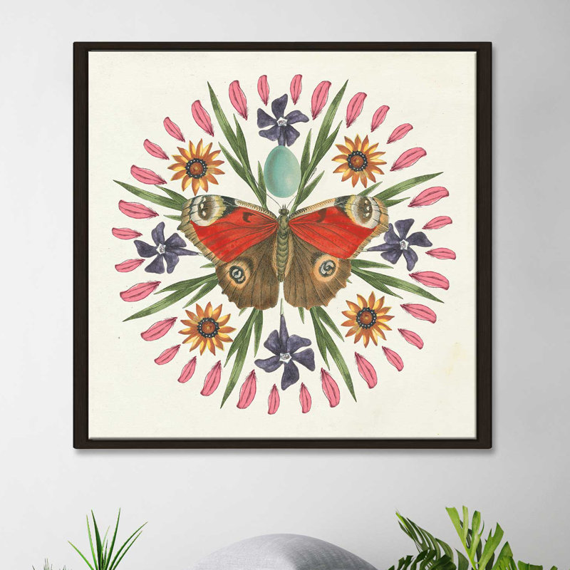 « papillon mandala ii », impression, Cadre flottant espresso, H 21,5 po x l 21,5 po x P 2 po