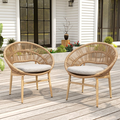 Chaises de salle à manger en rotin avec coussins Manessa