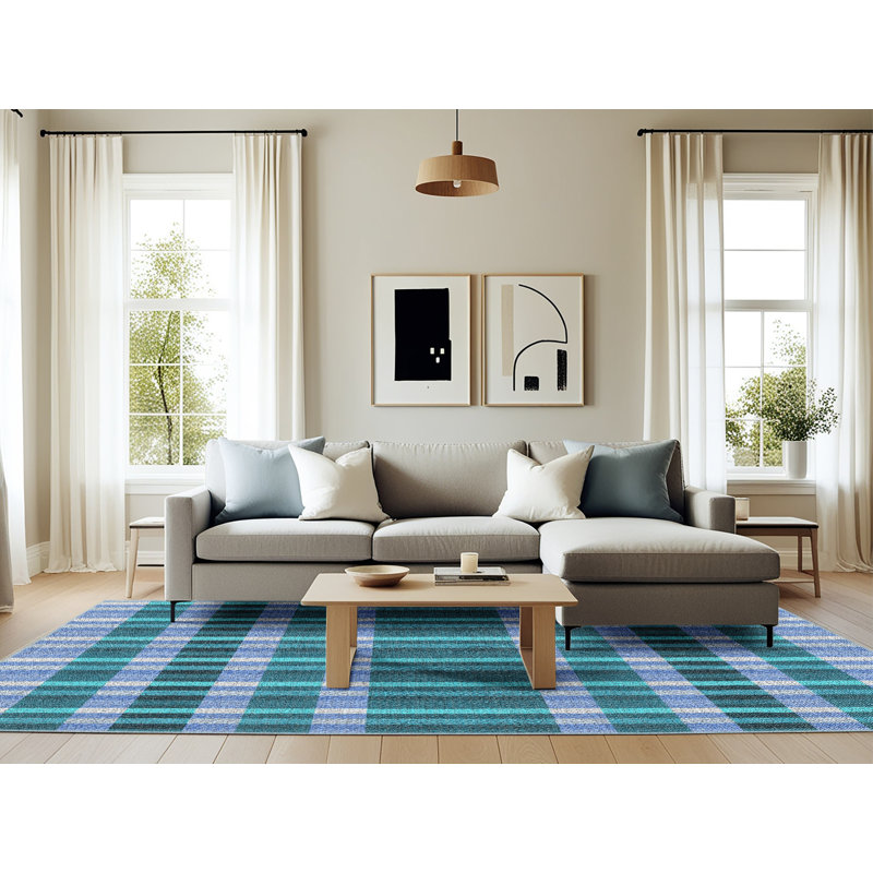 Tapis bleu ciel Plaid, Rectangle 6 pi x 9 pi