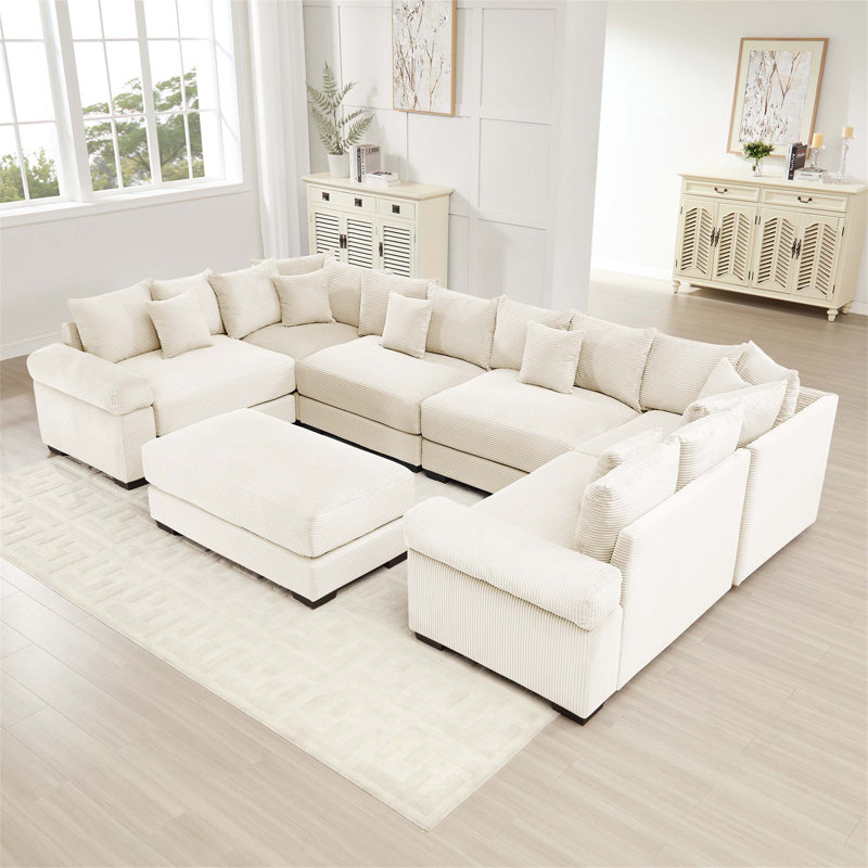 Canapé modulaire surdimensionné avec accoudoirs très larges, tissu velours côtelé et conception ergonomique pour un confort et une flexibilité ultimes