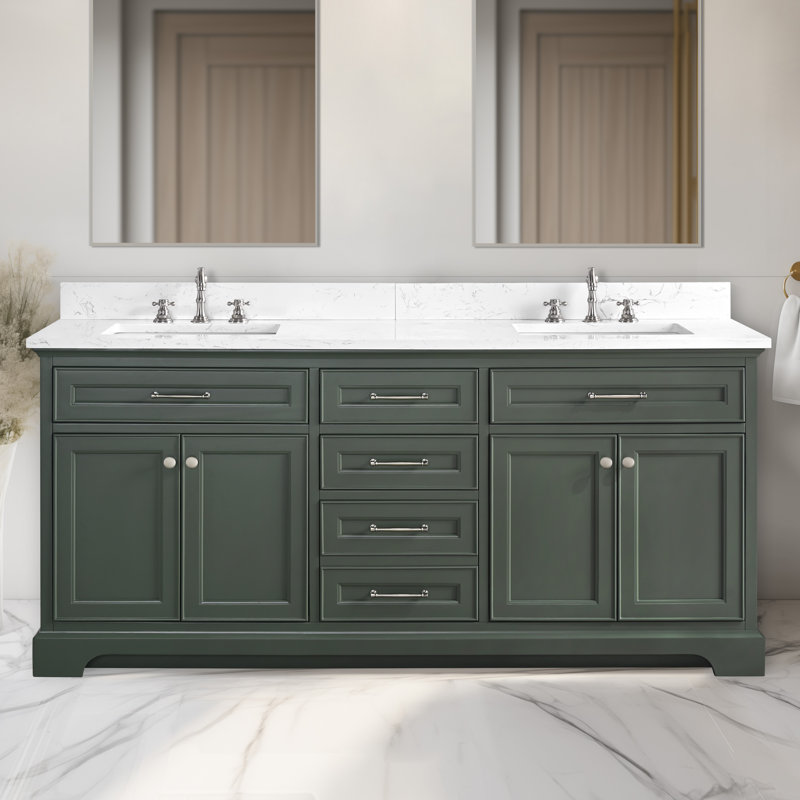 Ensemble de meuble-lavabo double 72 po Aanayah, Vert rétro