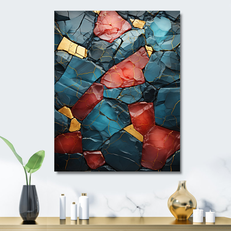 Bleu et rouge Marble Elegance II - décoration murale en marbre, H 32 po x l 16 po x P 1 po