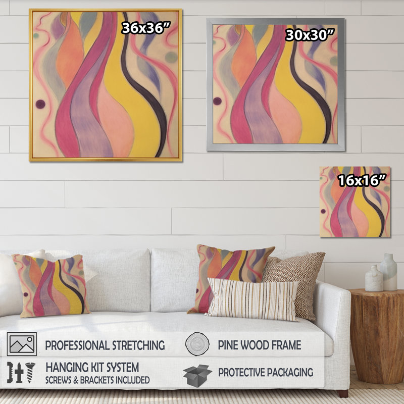 «Shadow Dance» jaune et rose, Illustration rétro I, reproduction d'art sur toile, H 30 po x l 30 po x P 1 po