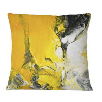 Yellow Black And White Liquid Art IX - Modern Printed Throw Pillow