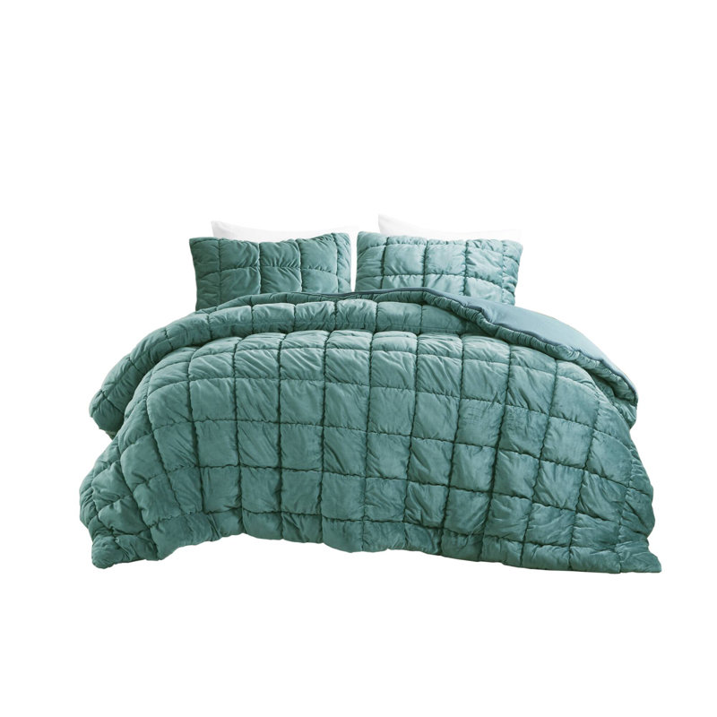 Velvet Dream Puff Velvet Comforter Set, Twin Comforter + 1 Standard Sham, Pink