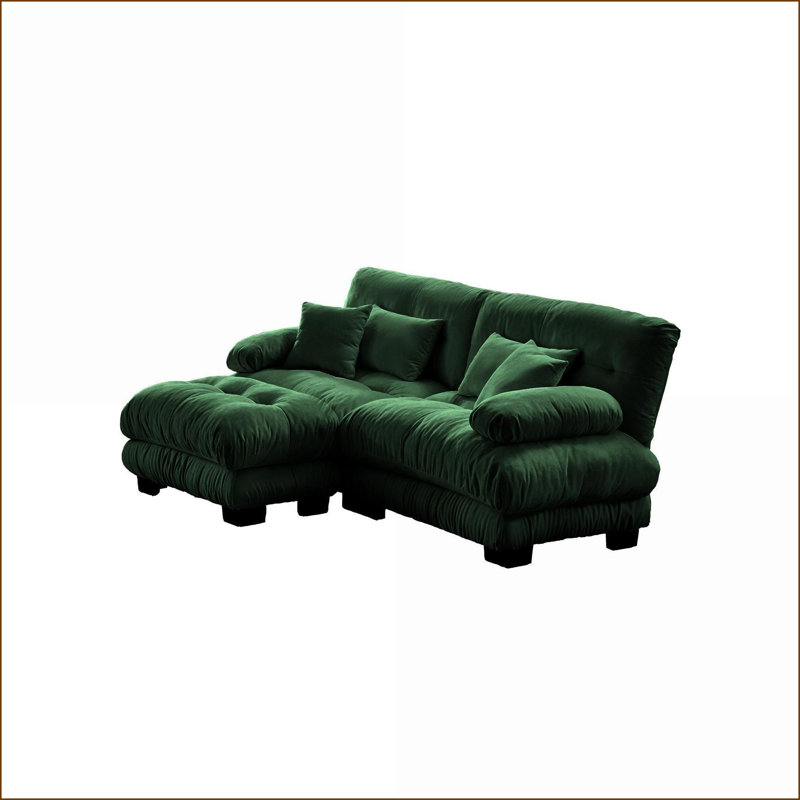 Canapé modulaire, chenille 2 places vert sauge avec repose-pieds convertible Coussins pour le salon | Vert sauge | Chenille