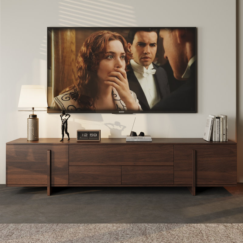 Meuble télé moderne et simple en bois massif, Brun noyer